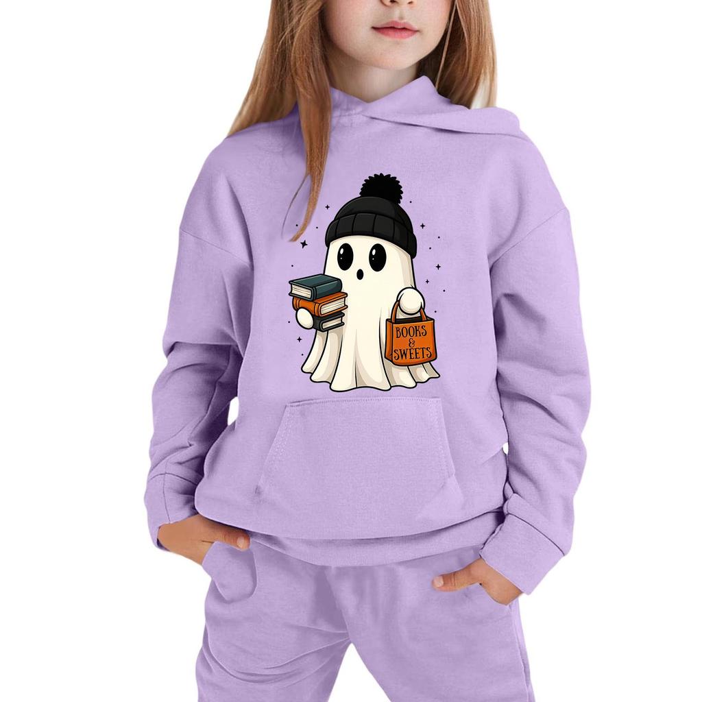Kids Halloween Hoodie with Ghost Print Long Sleeve Pullover Sweatshirt for Boys and Girls Soft Comfortable Casual Top
