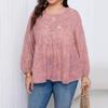 Special Offer: Plus Size Women's Long-Sleeve Flocked Solid Color French Retro Doll Shirt