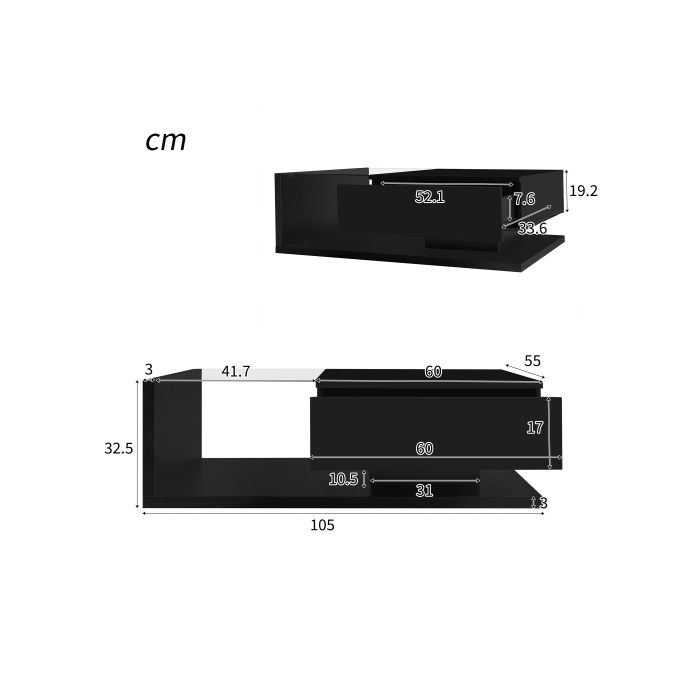 Table Basse - MUVOE - Noir Brillant - Verre Trempé - LED 16 Couleurs - Design Contemporain