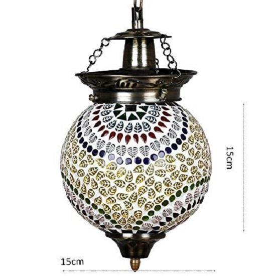 Spherical Shaped Glass Pendant/Hanging Turkish Lamp, Bulb Not Included (Multicolour, Made In India)