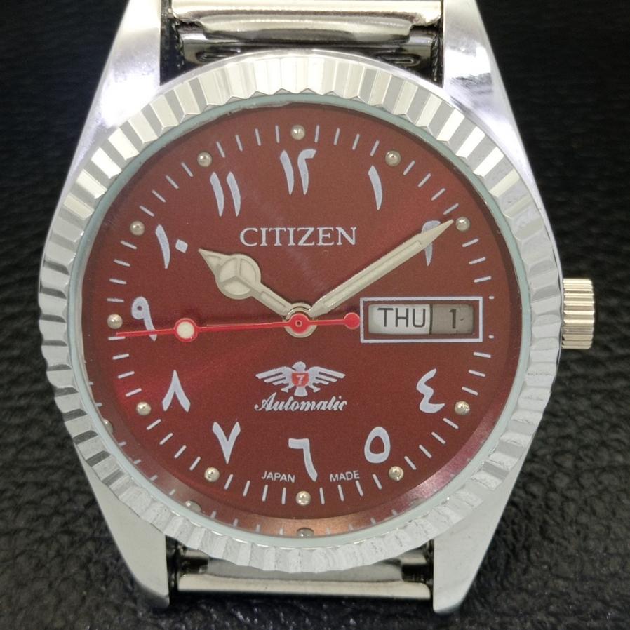 Generalüberholte japanische Citizen Automatik 8200 Herrenuhr mit arabischem rotem Zifferblatt a427217-2 QRL-a427217