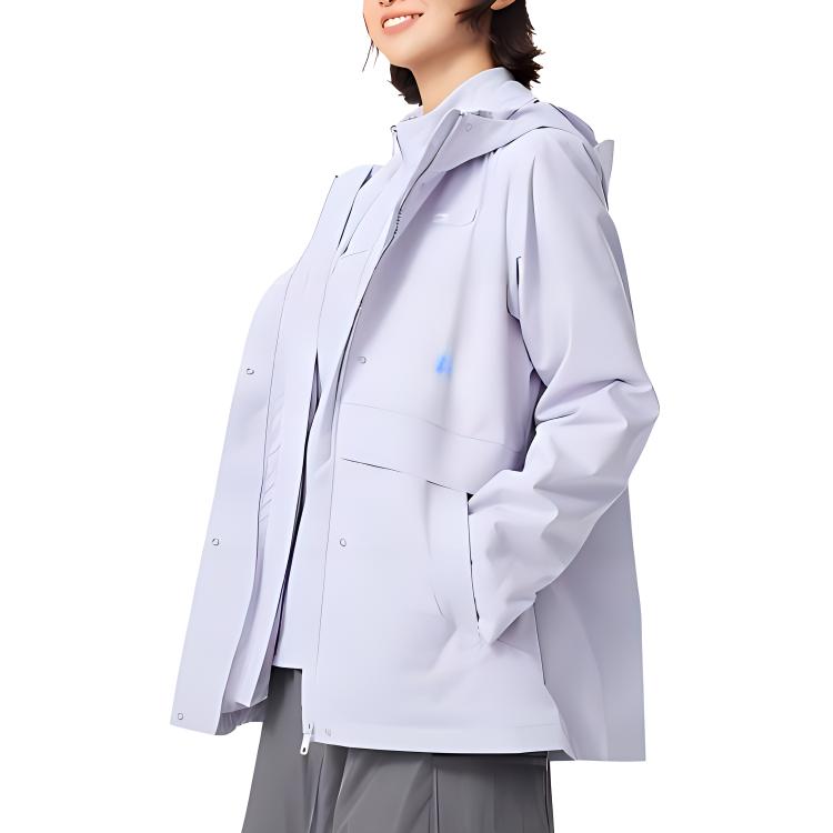 Li Ning Sports Trend Series Solid Color Hooded Three-In-One Fleece Long Sleeve Windbreaker Women Outerwear Sea-Salt-Purple AWBU024-4
