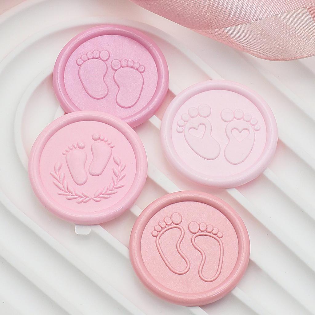 50Pieces Adhesive Wax Seal Sticker Featuring Infant Footprint Ideal for Party Invitations Card and Craft Projects