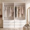 Kleiderschrank mit 4 Türen, elegante Lamellentüren, weiß, 180 x 50 x 200 cm, mit 2 Kleiderstangen, mit 6 Schubladen, geeignet für Schlafzimmer, Kinderzimmer