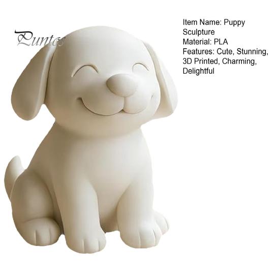 Cute Animal Sculpture Dog Figurine, 3D Printed Puppy Sculpture, Small Smile Desktop Desk Accessory Ornament for Living Room Table Decor, Gifts Lovers