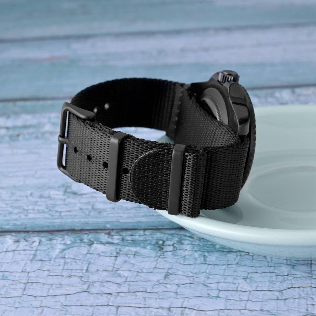 WOCCI 18mm Nylon Watch Strap, Black with Black Buckle