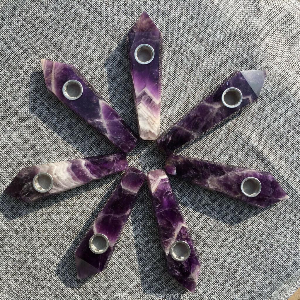 Natural Dreamy Amethyst Smoking Pipes Elegant Quartz Crystal Point Obelisk Wand