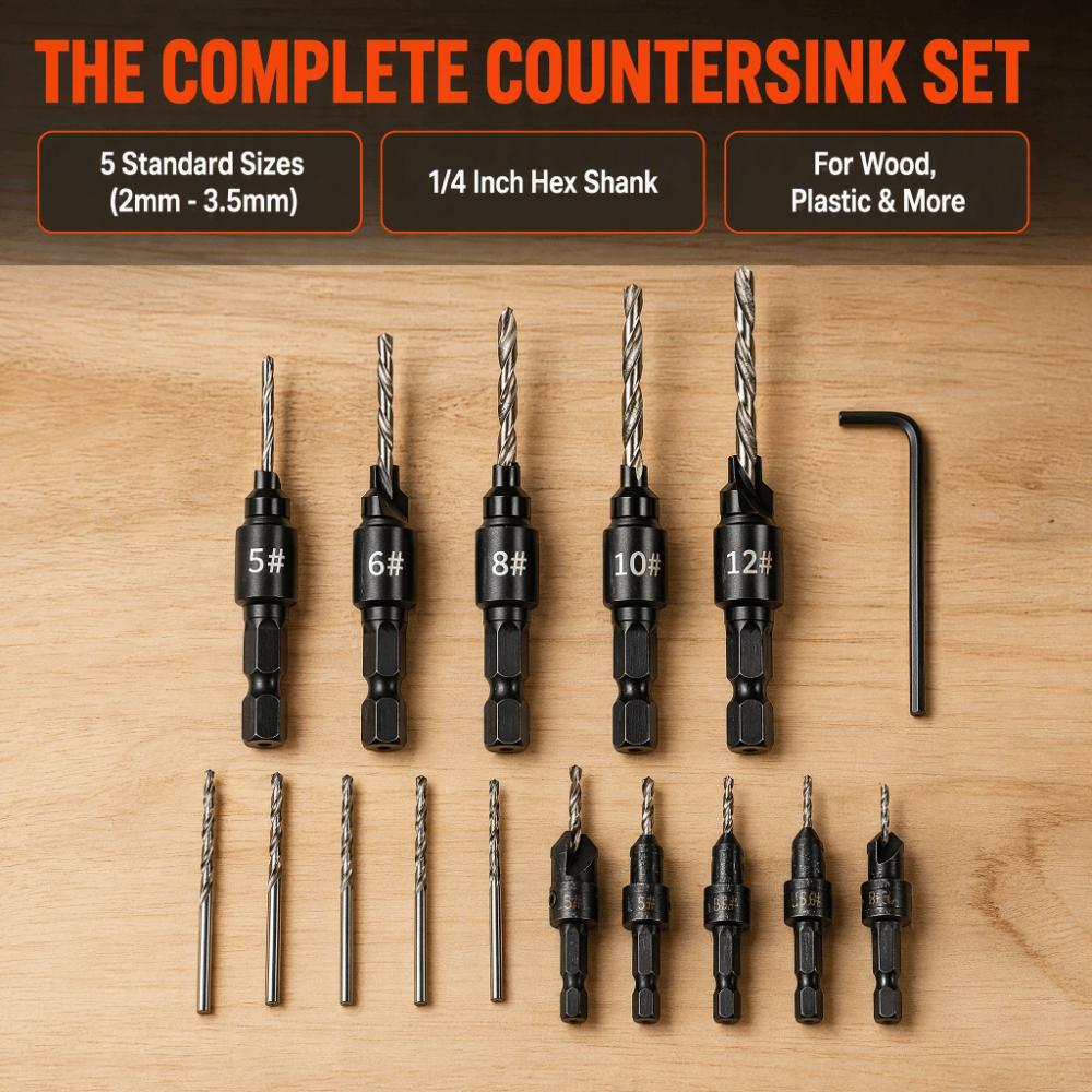 11pcs 1/4 Inch Hex Shank Counterbore Drill Bit Set Quick Change Chamfer Drill Bit Set  Woodworking
