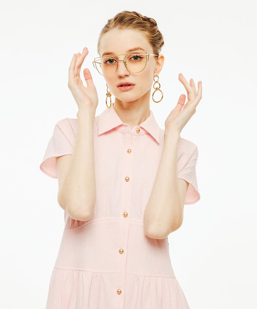 Pelimela Veronica Seersucker Shirt Dress [Baby Pink]