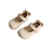 Girls Velvet Mary Janes With Bow Button Detail Soft Sole Flat Shoes Toddlers Kids