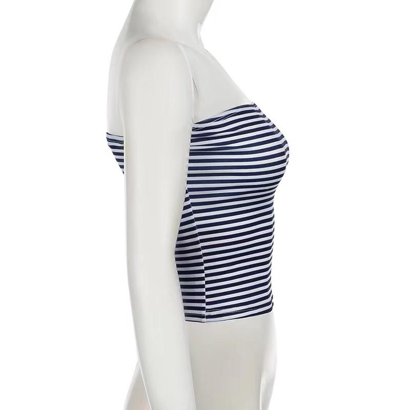 Strapless Women Tube Tops Cropped Off Shoulder Backless Short Tank Summer Party Club Stripedsolid Mini Vest 2024 New