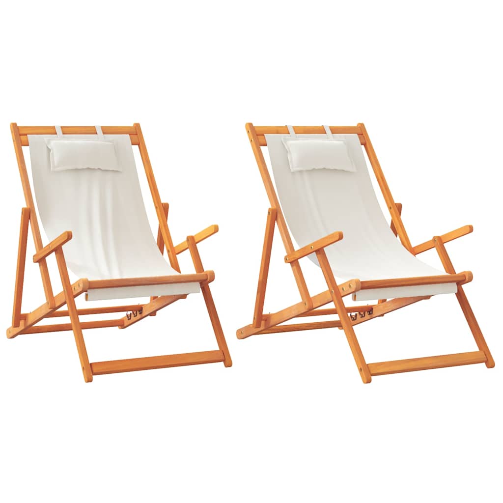 Folding Beach Chairs 2 Pcs Cream Fabric