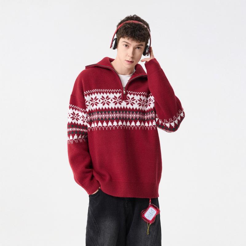 

Unisex Heavyweight High Neck Sweater: Trendy Christmas Fair Isle Knitwear for Autumn/Winter Extra Large червоний