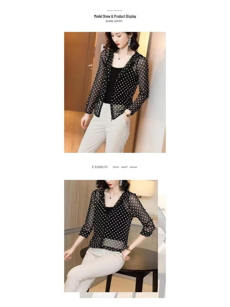 Sommer Koreanische Gestrickte Sonnenschutz Polka Dot Kapuzenjacke - Übergröße für Mittelalte & Ältere Frauen