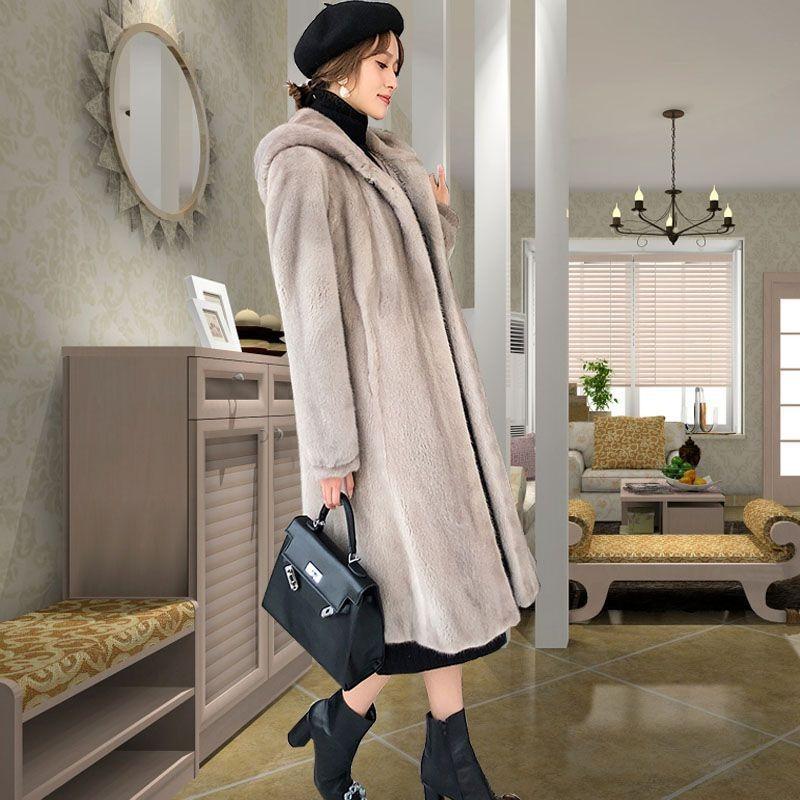 Winter New Women's Imitation Fur Coat Light Slim Knee Fashion Plush Long Imitation Mink Coat