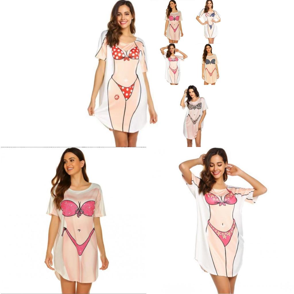 T-shirt Grafica con Fantasia Bikini per Donna Estate Spiaggia Casual Vestibilità Larga Top