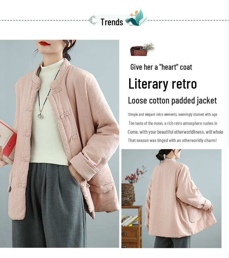Women's Zen-Style Cotton Padded Jacket with Frog Buttons - Artistic Chinese Winter Top
