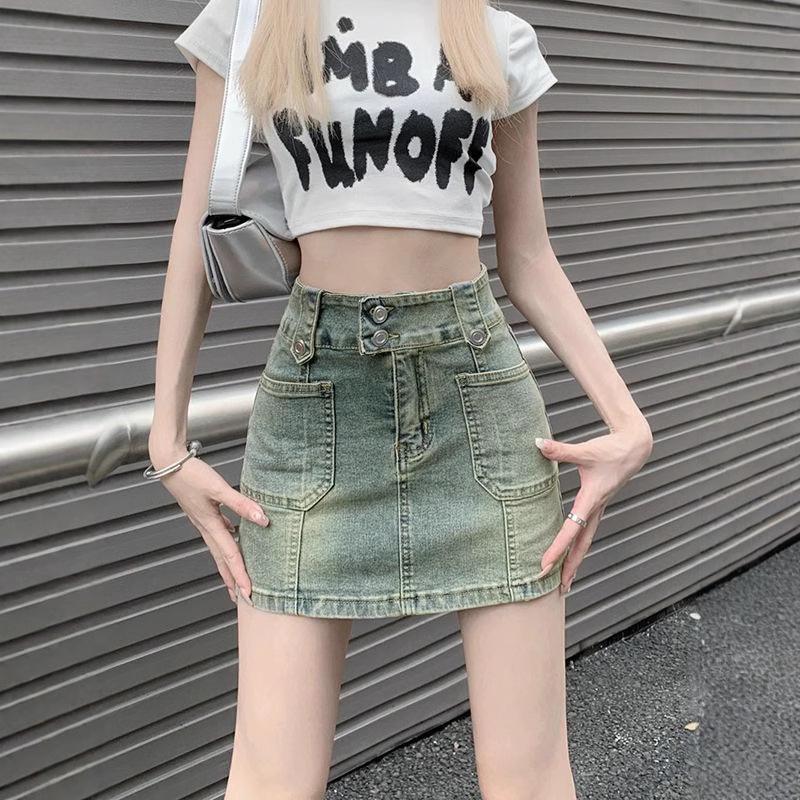 

**Summer 2025 High-Waist Retro Denim A-Line Mini Skirt** XS