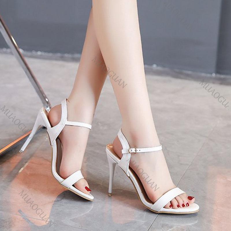Fashion Summer Women's Heel Sandals Fashion Solid Peep Toe Ankle Buckle Shoes for Women Sexy 10cm Stiletto High-heeled Elegant Sandalias