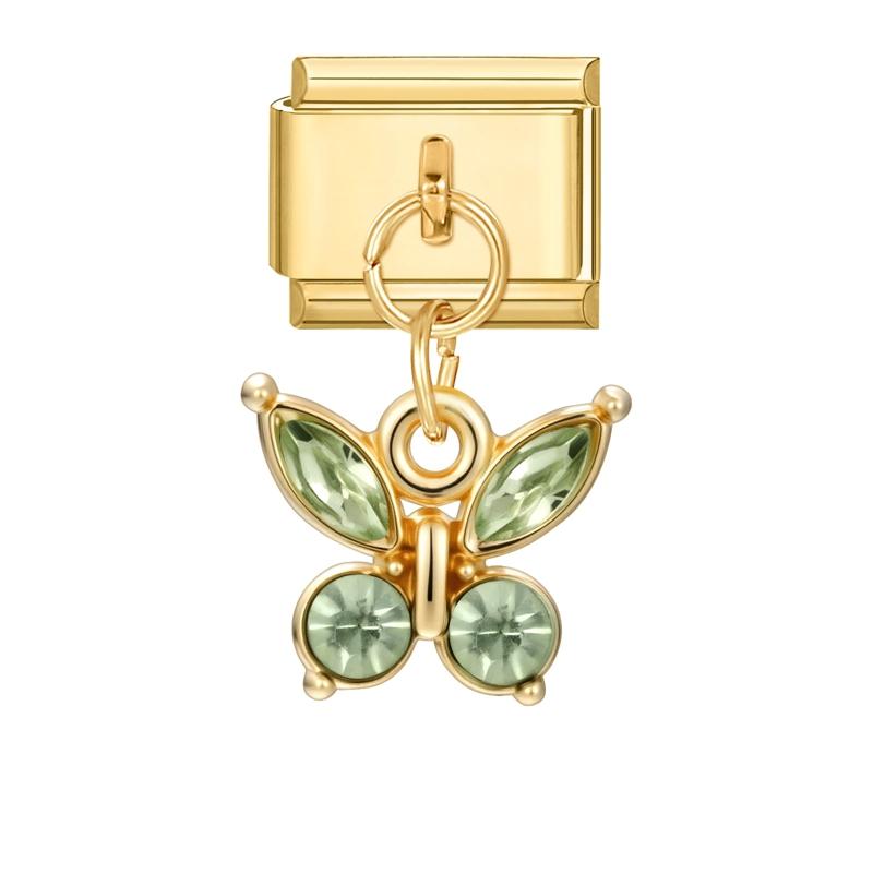 Butterfly Cat Paw Heart Shell Crown Gold Color Pendant Italian Charm Link Fit 9mm Bracelet Stainless Steel Women DIY Making Gift