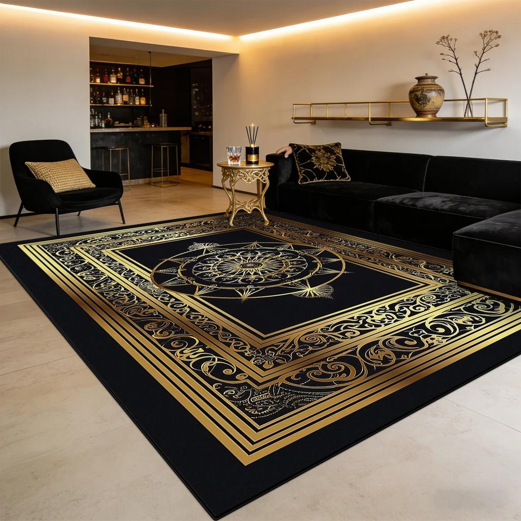 Big Size Non-slip Home Decoration Luxury Carpet for Living Room Golden Border Washable Gaming Room Decor Rug Soft Sofa Table Mat