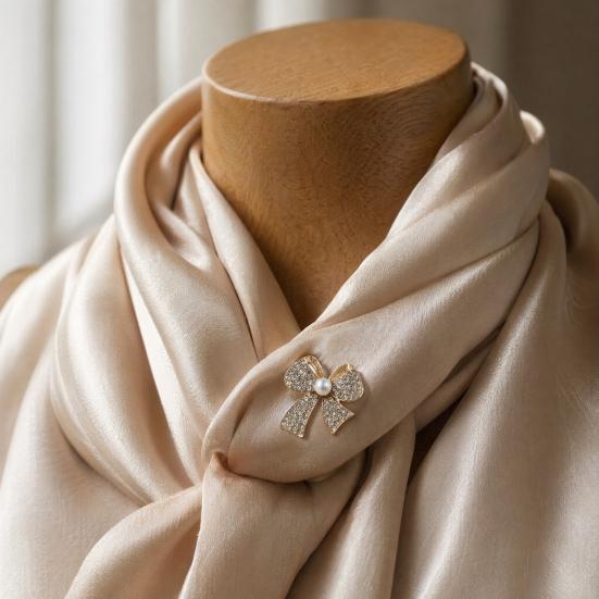 Women Decorative Pin Brooch Pin, 3D Bow Design with Imitation Pearl, Long-lasting Strong Buckle Badge for Coats Shirts Bags Accessories