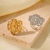 Stainless Steel Large Flower Open Ring - Retro Fashion, Versatile and Colorfast