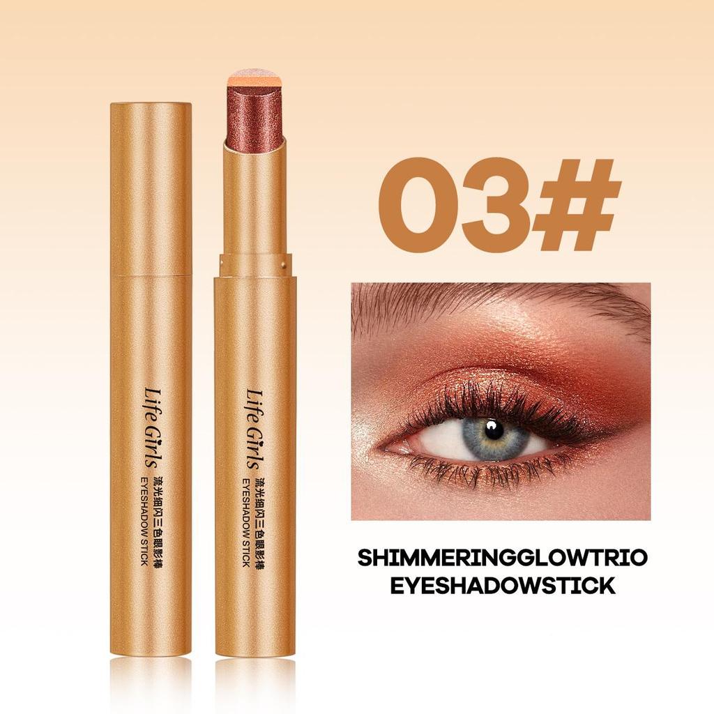 Three Color Eyeshadow Stick Matte Pearl Glitter Long Lasting Waterproof Twist Up Portable Travel Friendly Daily Eye Makeup