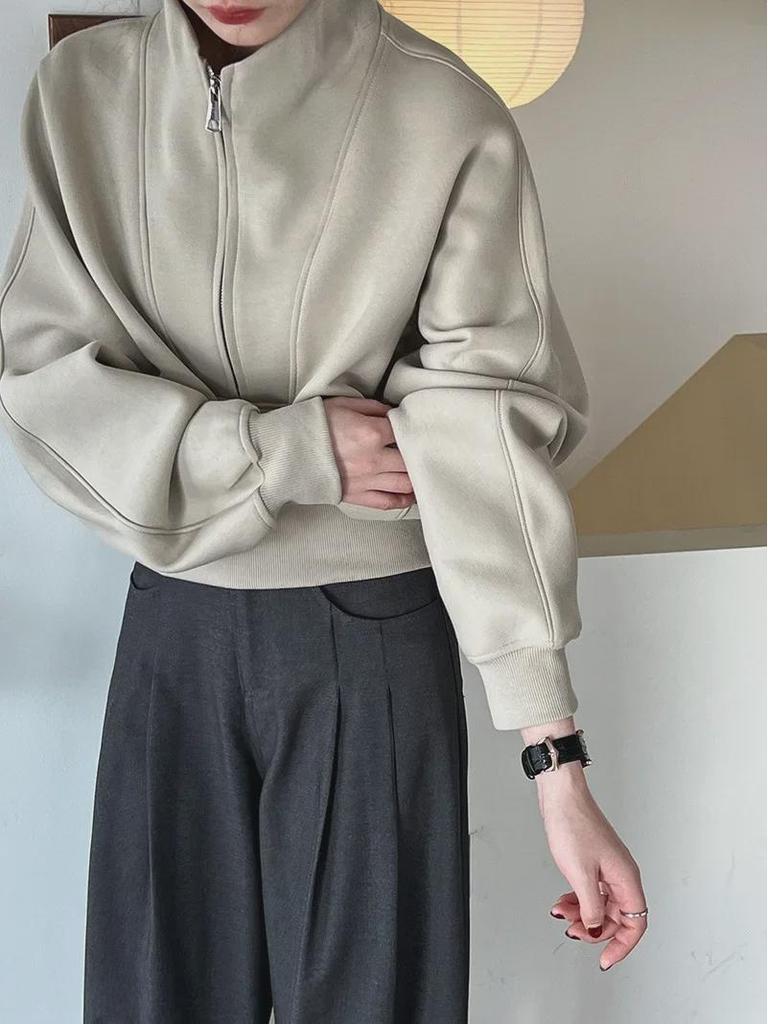 Hanorac luxi pentru femei cu jumătate de fermoar – primăvară coreeană 2024, top sportiv cu talie înaltă