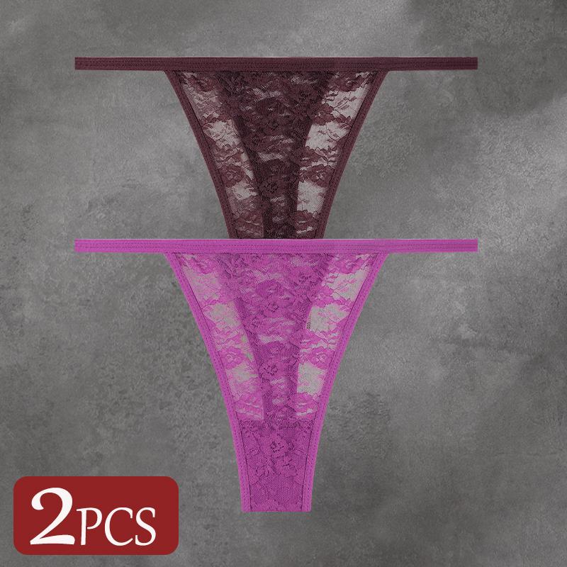 FINETOO 2 Stück/Set Damenunterwäsche Spitze Durchsichtige Unterhosen Sexy Atmungsaktiv Ausgeschnitten G-String Tanga Damen Niedrige Taille Sexy Dessous