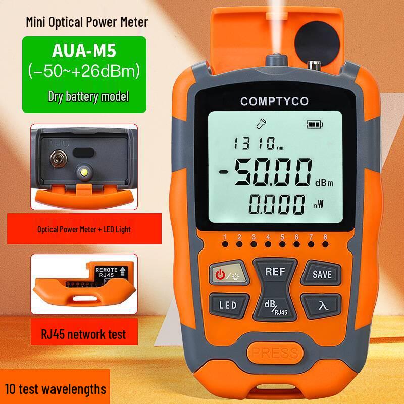 Three-in-One Network Optical Power Meter Tester AUA-MC7/M5: Mini Optical Wave Meter & Light Source Inspection (-70~+10dBm)