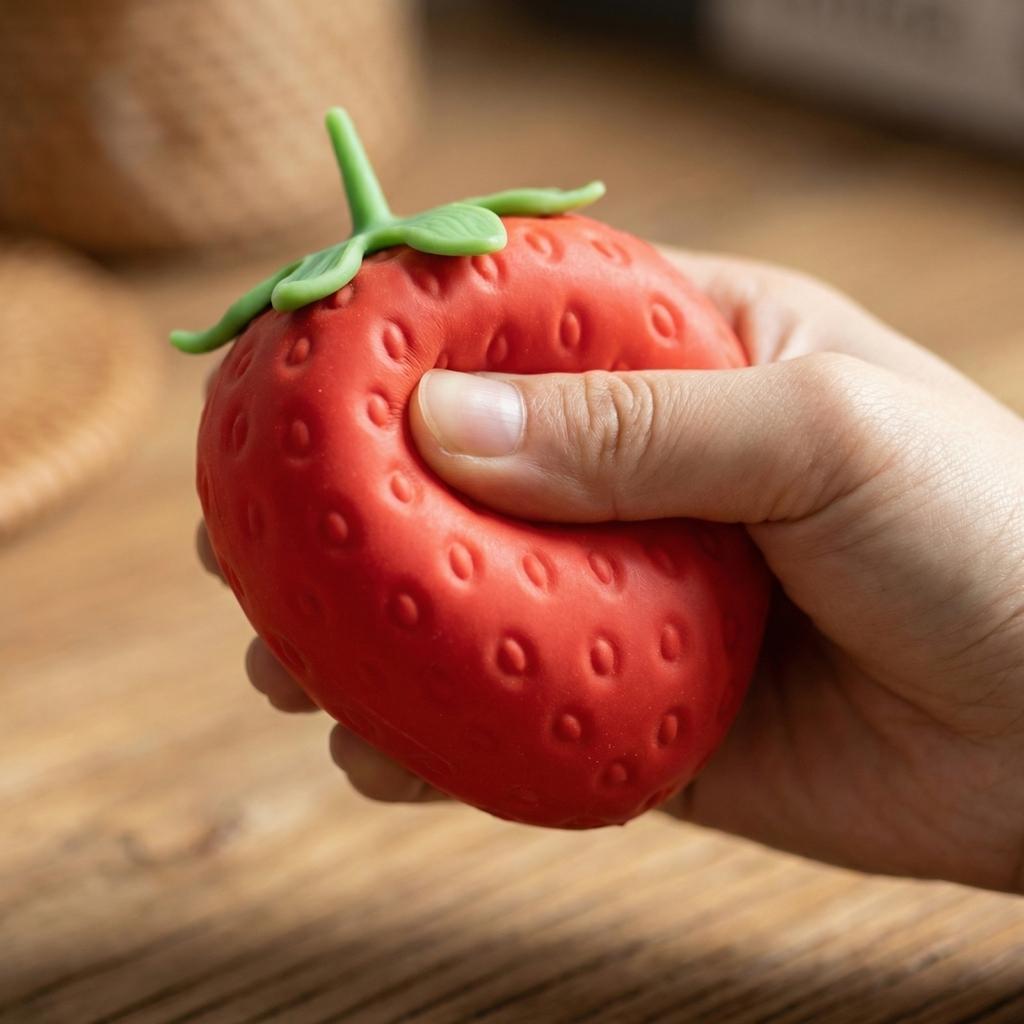 Oversized 8cm Soft Squeeze Strawberry Shaped Stress Relief Ball Giant Plush Toy for Adults Novelty Gift for Relaxation and Fun Decor