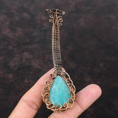 Amazonit Edelstein Anhänger Kupferdraht gewickelt Anhänger Gitarrenanhänger Kupferschmuck als Geschenk handgemachter Anhänger gewickelt Schmuck Heilstein