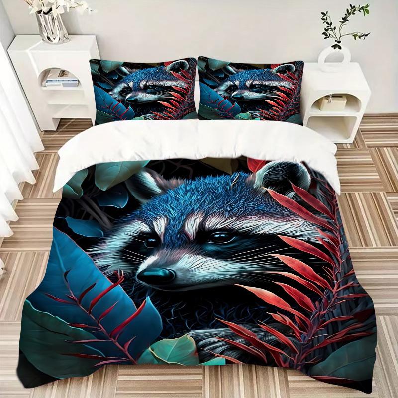 3pcs Raccoon Artwork Duvet Cover Set - Machine Washable, Includes 1 Cover and 2 Pillowcases, No Core Included yy251013139