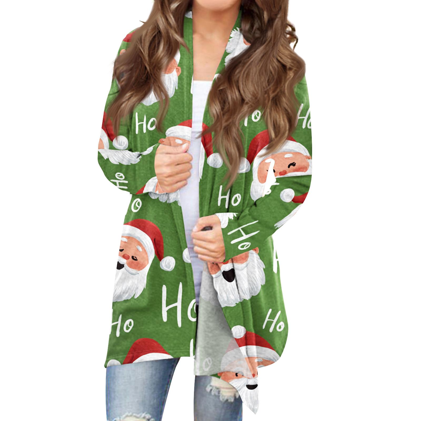 

Women s Fashionable Loose-Fit Casual Cardigan With Christmas Print Mid-Length Coat L