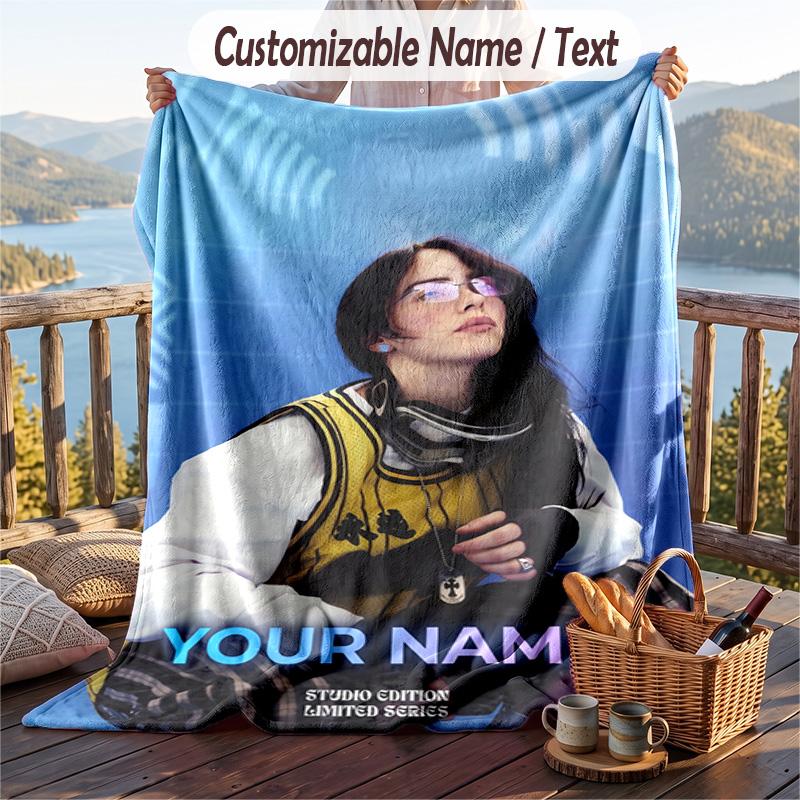 Personalized Flannel Throw Blanket,Billie Eilish Custom Printed Name, Cozy Plush Blanket For Home Use