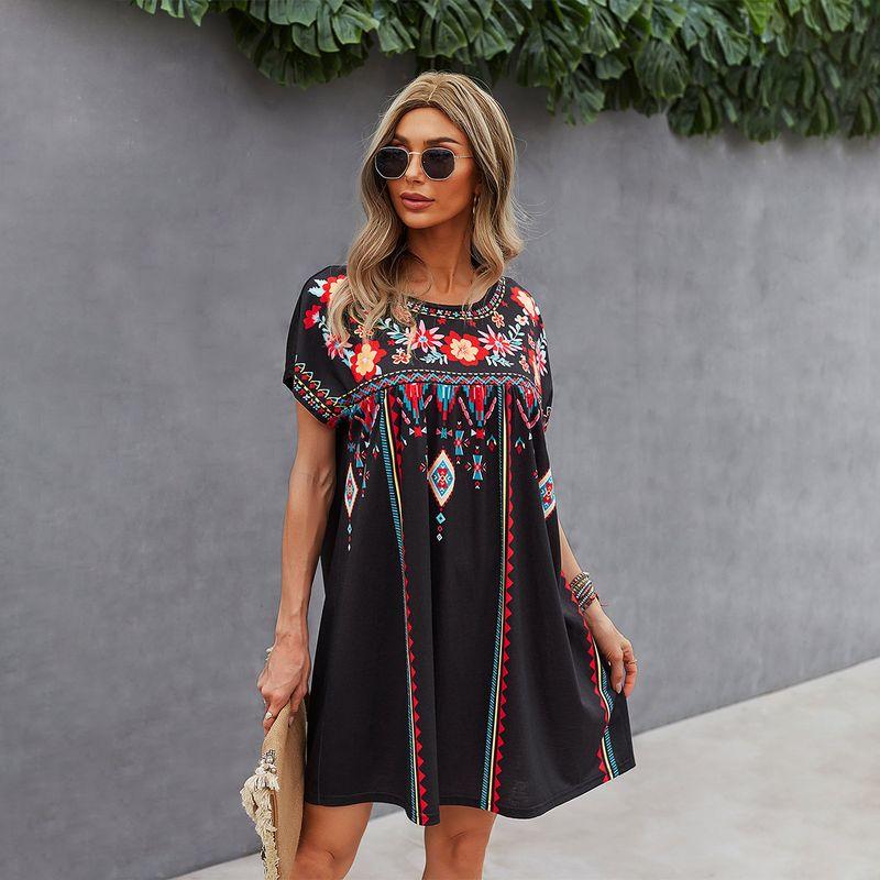 

Holiday Dress2025 Spring and Summer Women s Clothing New Casual Print Holiday Minimalist Short Skirt Loose Dress Black XL