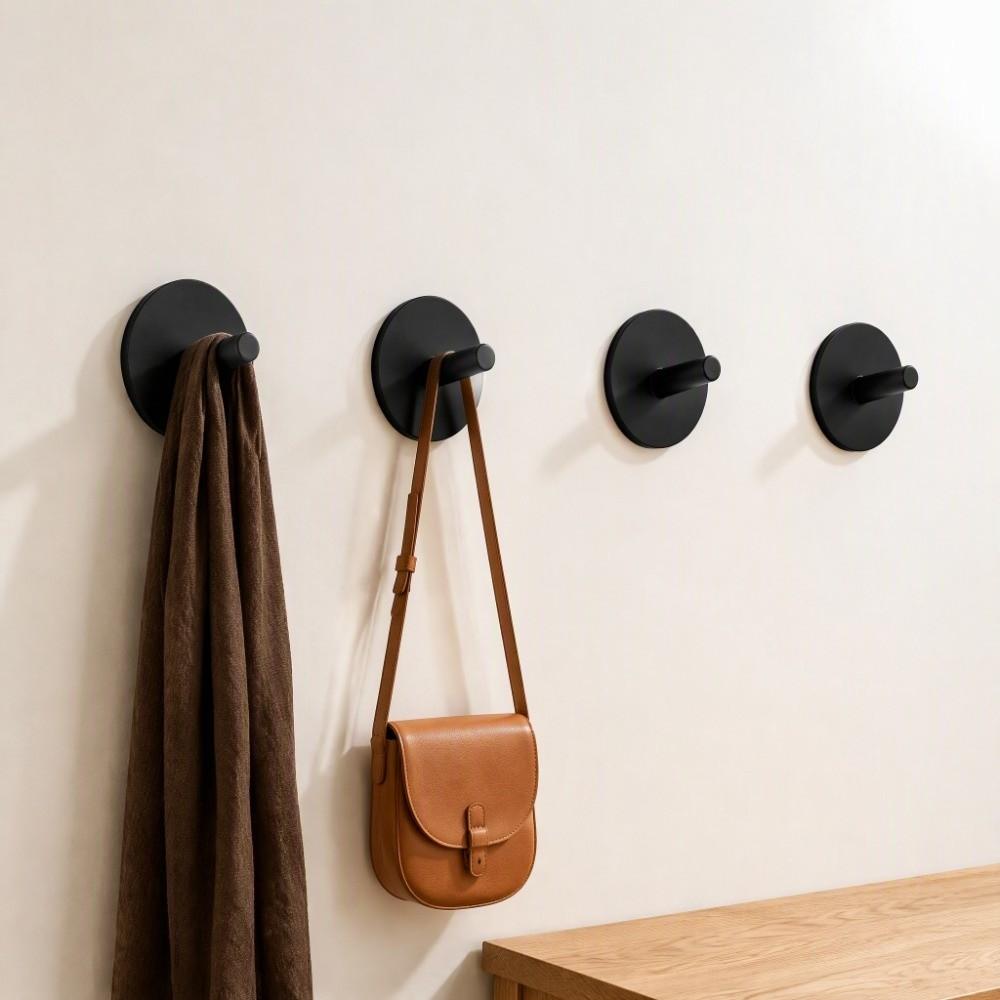 4 PCS Silver Black Adhesive Hook Stainless Steel Towel Hook Stainless Steel Hook Wall Mount