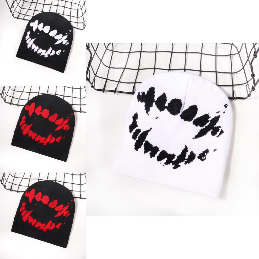Knit Hat For Men Women With Facial Pattern Warm Winter Streetwear For Fall Season
