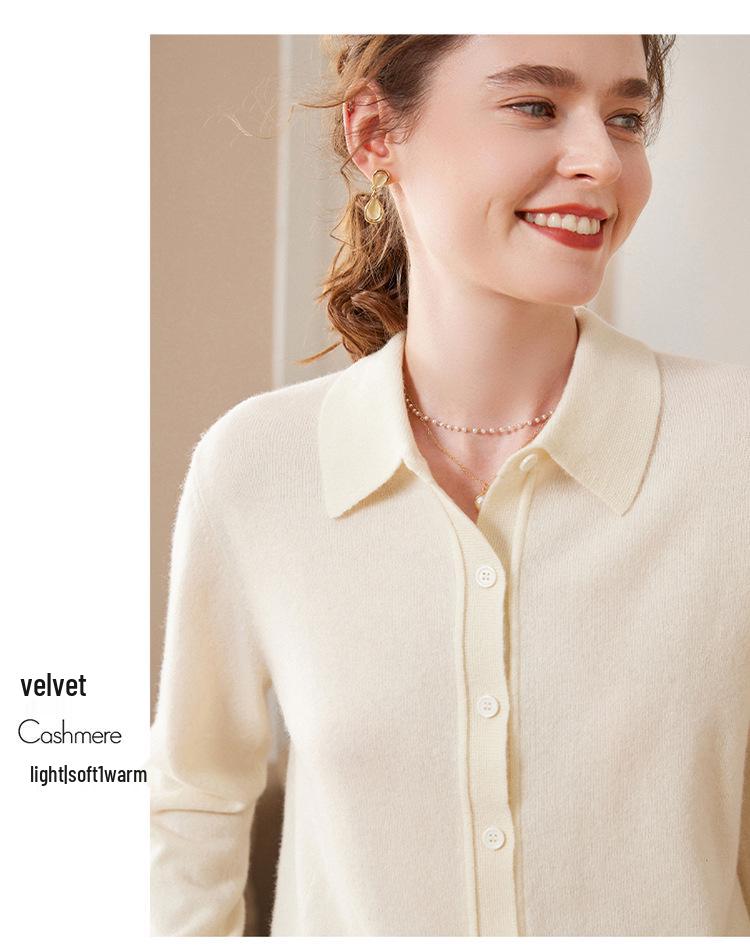 Women's Fashion Cashmere POLO Collar Long Sleeve Cardigan Sweater