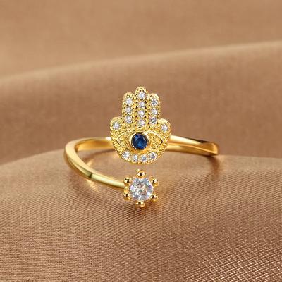Hamsa Fatimas Hand Offene Ringe Türkisch Blau Cubic Zirkonia Böser Blick Ring Schutz Amulett Islamischer Jüdischer Schmuck
