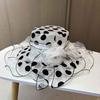 European, American and British temperament big edge top hat women's polka dot flower sun hat summer light and breathable organza sun hat