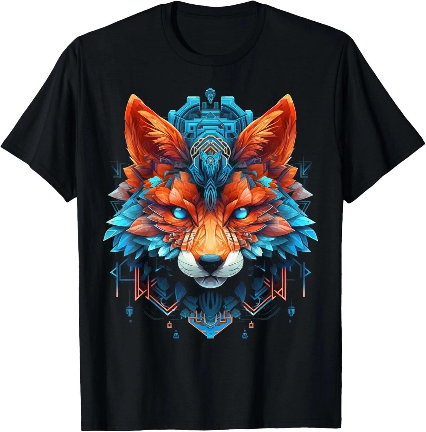 

Fox Mandala Blue Eyes Animal Art Fox T-Shirt 2XL