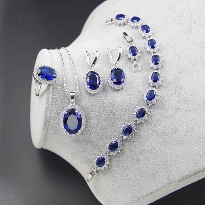 Ring Earrings Necklace Bracelet 925 Silver Jewelry Set Oval Shape Zircon Gemstone Accessories for Women Wedding Party