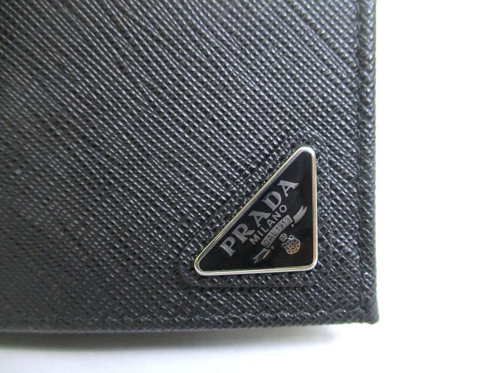 Authentic PRADA Saffiano Triangle Black Leather Bifold Long Flap Wallet #b088  Seller Refurbished
