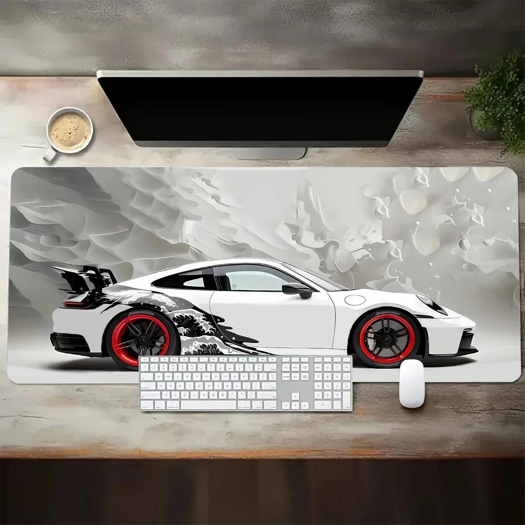 Large White Sports Car Design Mouse Pad Gaming Anti-Slip Rubber Base Desk Mat Gamer Office Laptop Computer Accessories Carpet