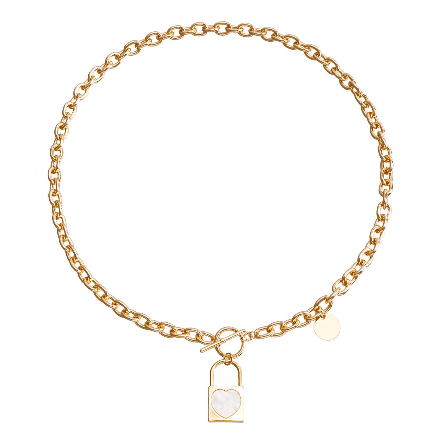 

European and American foreign trade jewelry, simple white concentric lock imitation fritillary necklace, temperament metal rough aluminum chain