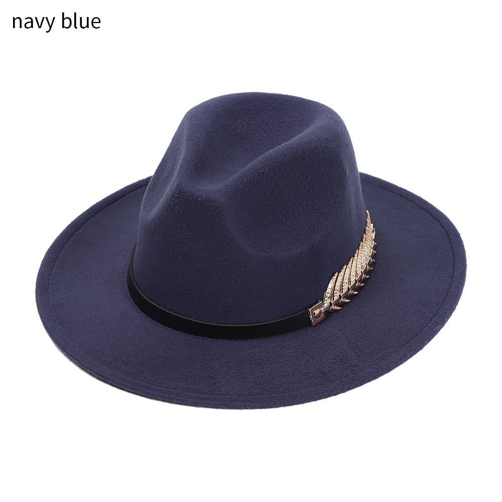 

Fashion Women Autumn Winter Felt Trilby Sun Hat Jazz Cap Wide Brim Hat темно-синього кольору