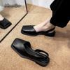 fashion All-Match Closed Toe Sandals Fashion Womens Shoes 2024 Suit Female Beige Med Block Heels Shallow Mouth Luxury Black Summer Shoes