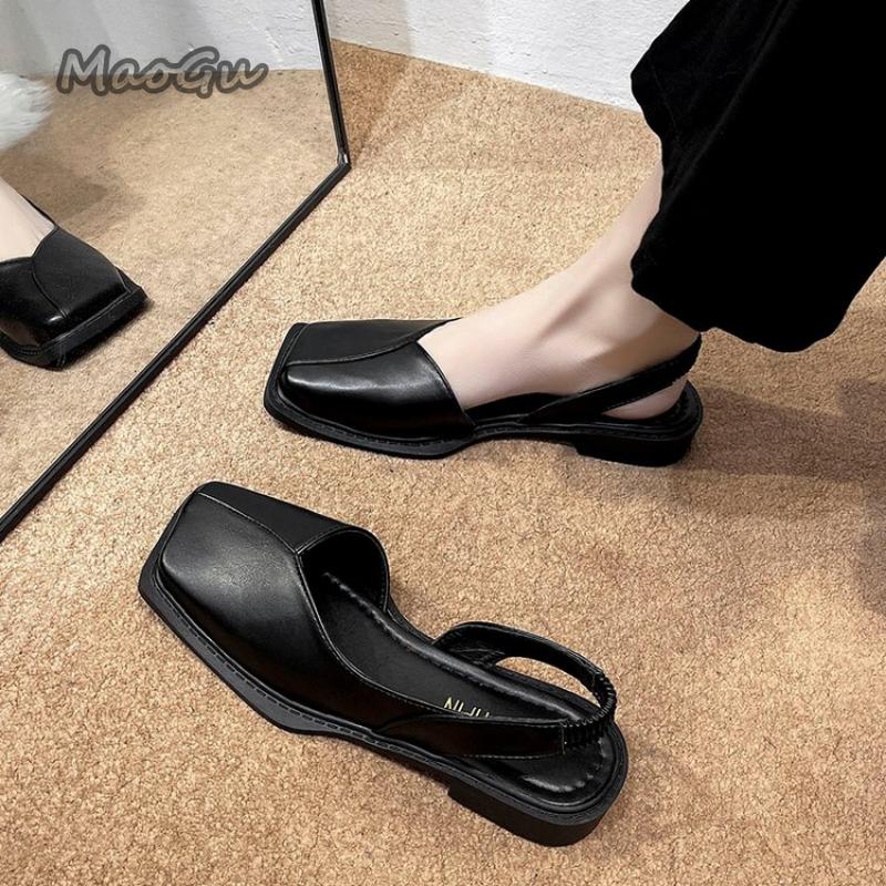 fashion All-Match Closed Toe Sandals Fashion Womens Shoes 2024 Suit Female Beige Med Block Heels Shallow Mouth Luxury Black Summer Shoes